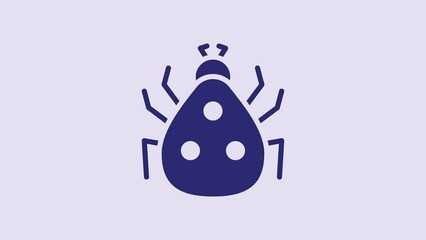 Sticker - Blue Ladybug icon isolated on purple background. 4K Video motion graphic animation