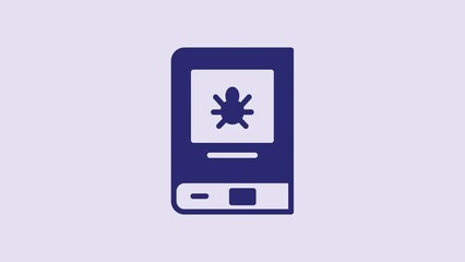 Poster - Blue Book about insect icon isolated on purple background. 4K Video motion graphic animation