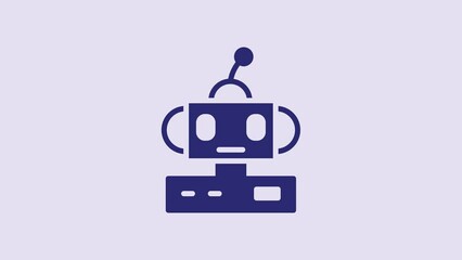 Sticker - Blue Robot toy icon isolated on purple background. 4K Video motion graphic animation