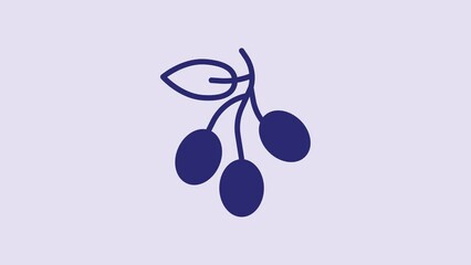 Wall Mural - Blue Olives branch icon isolated on purple background. 4K Video motion graphic animation