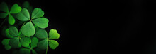  Green Clover Leaf Isolated On Dark Background. Generative AI