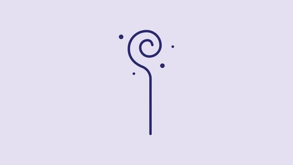 Sticker - Blue Magic staff icon isolated on purple background. Magic wand, scepter, stick, rod. 4K Video motion graphic animation