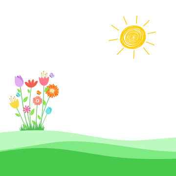 Hello summer with sun and flower on transparent background.