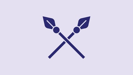 Sticker - Blue Crossed medieval spears icon isolated on purple background. Medieval weapon. 4K Video motion graphic animation