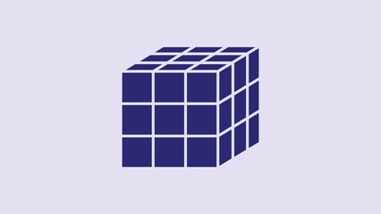 Wall Mural - Blue Rubik cube icon isolated on purple background. Mechanical puzzle toy. Rubik's cube 3d combination puzzle. 4K Video motion graphic animation