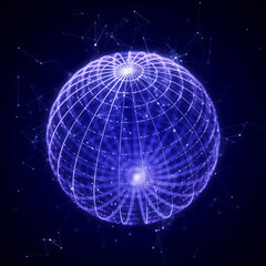 Poster - Futuristic sphere made of particles for connect network. Flow of particle in cyberspace. Space energy concept. 3D rendering.