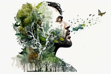 Man spitting ecology and green nature.Sustainable environment