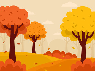 Wall Mural - Hand drawn flat autumn landscape background vector art design