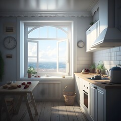 Wall Mural - a kitchen by the sea and household appliances