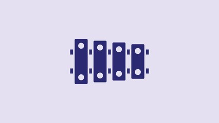 Sticker - Blue Xylophone - musical instrument with thirteen wooden bars and two percussion mallets icon isolated on purple background. 4K Video motion graphic animation