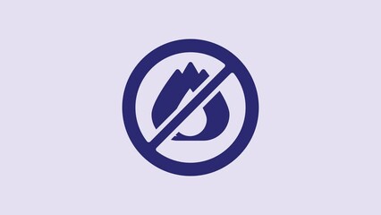 Poster - Blue No fire icon isolated on purple background. Fire prohibition and forbidden. 4K Video motion graphic animation