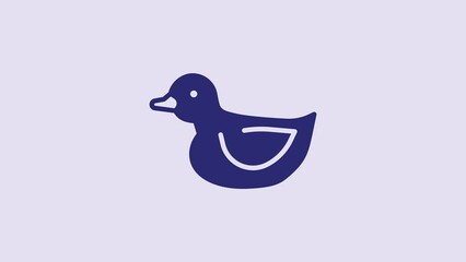 Canvas Print - Blue Rubber duck icon isolated on purple background. 4K Video motion graphic animation