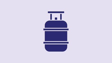 Sticker - Blue Propane gas tank icon isolated on purple background. Flammable gas tank icon. 4K Video motion graphic animation