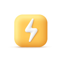 Sticker - Flash bolt, thunderbolt button. Electric power, energy power, lightning concept. 3d cartoon style minimal vector illustration.