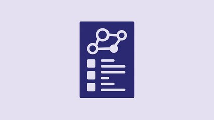 Sticker - Blue Medical clipboard with clinical record icon isolated on purple background. Health insurance form. Prescription, medical check marks report. 4K Video motion graphic animation