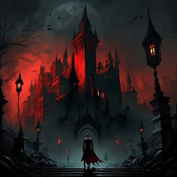 dracula entering his vampire castle, ai
