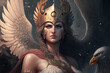 Greek goddess Athena portrait. Generative AI illustration.