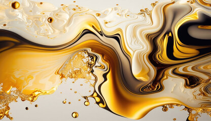 White and gold abstract marble texture background, luquid art Generative AI illustration