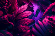Vibrant purple and pink jungle plants. Psychedelic exotic artwork. Generative AI.	
