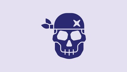 Sticker - Blue Skull icon isolated on purple background. Happy Halloween party. 4K Video motion graphic animation