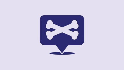 Sticker - Blue Location pirate icon isolated on purple background. 4K Video motion graphic animation