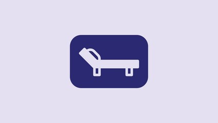 Sticker - Blue Sunbed icon isolated on purple background. Sun lounger. 4K Video motion graphic animation