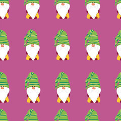  Funny gnomes seamless pattern. Cheerful gnomes in hats vector characters flat style.