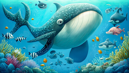 Wall Mural - illustratiillustration of the cartoon ocean creatureson of the cartoon ocean creatures