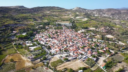 Canvas Print - Aerial drone view of Omodos town in Troodos Mountains on Cyprus, 4k video