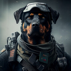 Wall Mural - rottweiler in black ops uniform