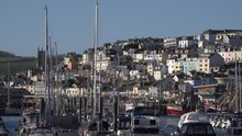 Aerial Drone View Of Brixham Harbour In The Sunshine Tourist Vacation Seaside In Devon English Riviera England UK 4K