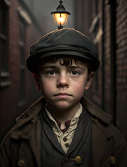 victorian boy portrait-portrait of a young victorian boy on the streets of london-generative ai