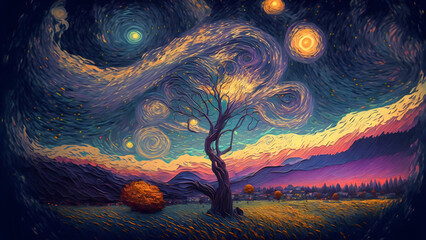 Pointillism art style landscape, neural network generated art. Digitally generated image. Not based on any actual person, scene or pattern.