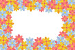 © Марина Волкова - Flower frame made of bright flowers. Multi colored petals. Place for text. Copy space. Rectangular template, horizontal floral border. Vector illustration