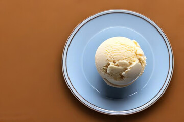 Wall Mural - One scoop of ice cream in a blue bowl. AI generative.