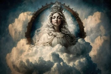 Wall Mural - Heavenly Glorification of Saint Mary in the Clouds Generative AI