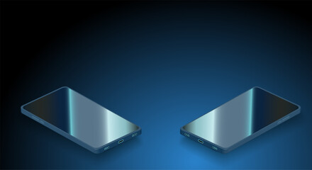 Poster - Mobile phone with a reflection on the screen on a polished background. Layout or template of mobile phones. Realistic phone with blank screen. Smartphone perspective view with blank screen.