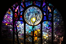 Stained Glass With A Full Moon Generative AI