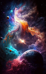 Wall Mural - fantastic multicolored outer space with stars, constellations, galaxies, planets and nebulae. genera