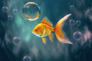 Goldfish on a bubble-filled sea backdrop. colors that go well together Generative AI