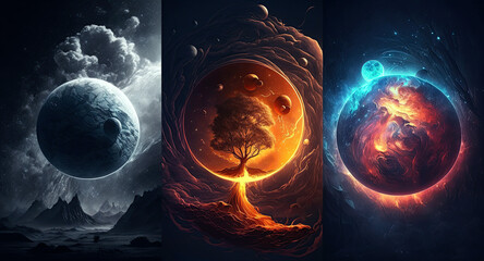Wall Mural - colorful outer space with constellations, galaxies, planets and nebulae. generative ai