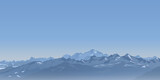 Fototapeta Londyn - Paysage de montagne, montrant une vue panoramique sur la chaîne des Alpes avec son point culminant, le Mont-Blanc.