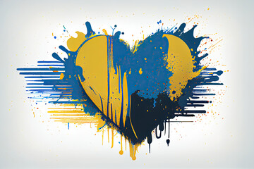 Painted yellow-blue heart - Ukraine. Abstract background in the shape of a heart with splashes of the colors of the Ukrainian flag in yellow and blue.