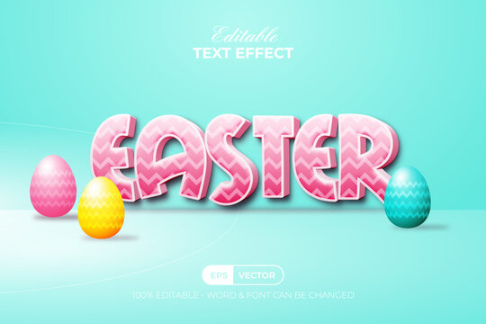 3d text effect easter style. editable text effect. ready in 3 color, pink, yellow, blue style in gra