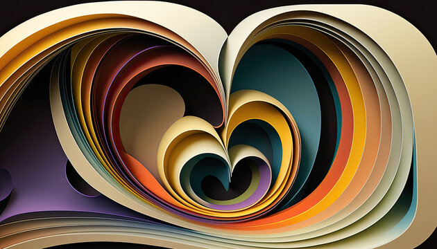 abstract colored lines bend to heart like shape, background image