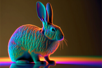 Perfect neon easter rabbi. Reflections in screen space, diffraction gradation. Easter party concept. Generated by artificial intelligence.