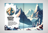 Fototapeta Natura - Brochure, ebook or presentation mockup ready for use, vector illustration with flat style background. Mountain background at cartoon style. 