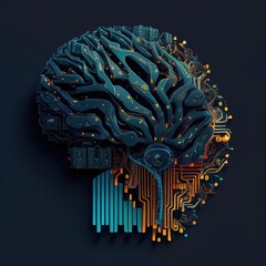 Wall Mural - Technological design of a brain with gears and networks on a dark background - concept of machine learning and artificial intelligence.. AI-generated. 