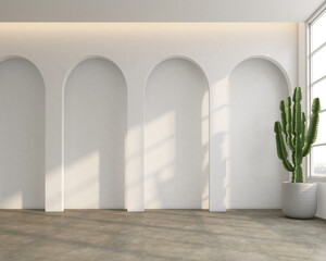 Wall Mural - Loft style empty room with minimalist arch wall.3d rendering