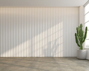 Wall Mural - Loft style empty room with minimalist white pattern wall. 3d rendering